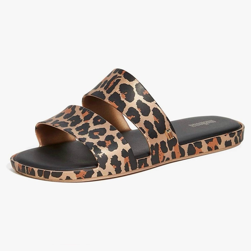 Melissa Leopard Double-Strap Slide Sandals - Gold & Black